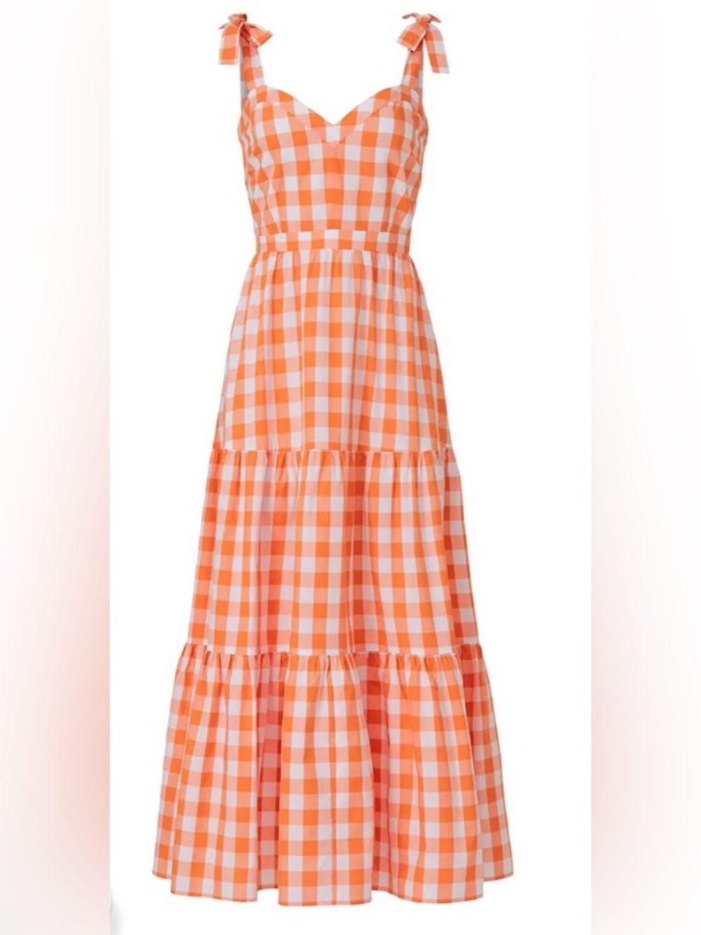 Color me Courtney Orange/white Gingham Tiered Maxi sundress. Sz 8. 100% cotton
